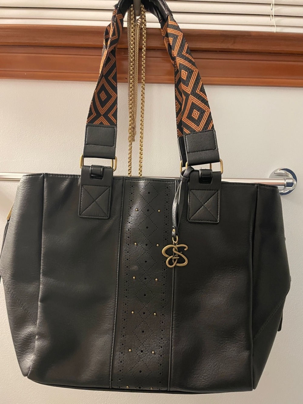 Jessica Simpson Black Tote with Patterned Straps